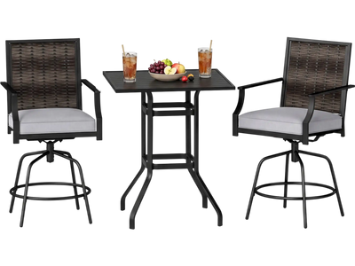 Costway 3-Pc Outdoor Swivel Bar Set High Top Patio Table Rattan Wicker Chairs 56711994 New