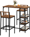 3 Pieces Outdoor Wood Bar Set with 3-Tier Storage Shelf and Metal Frame