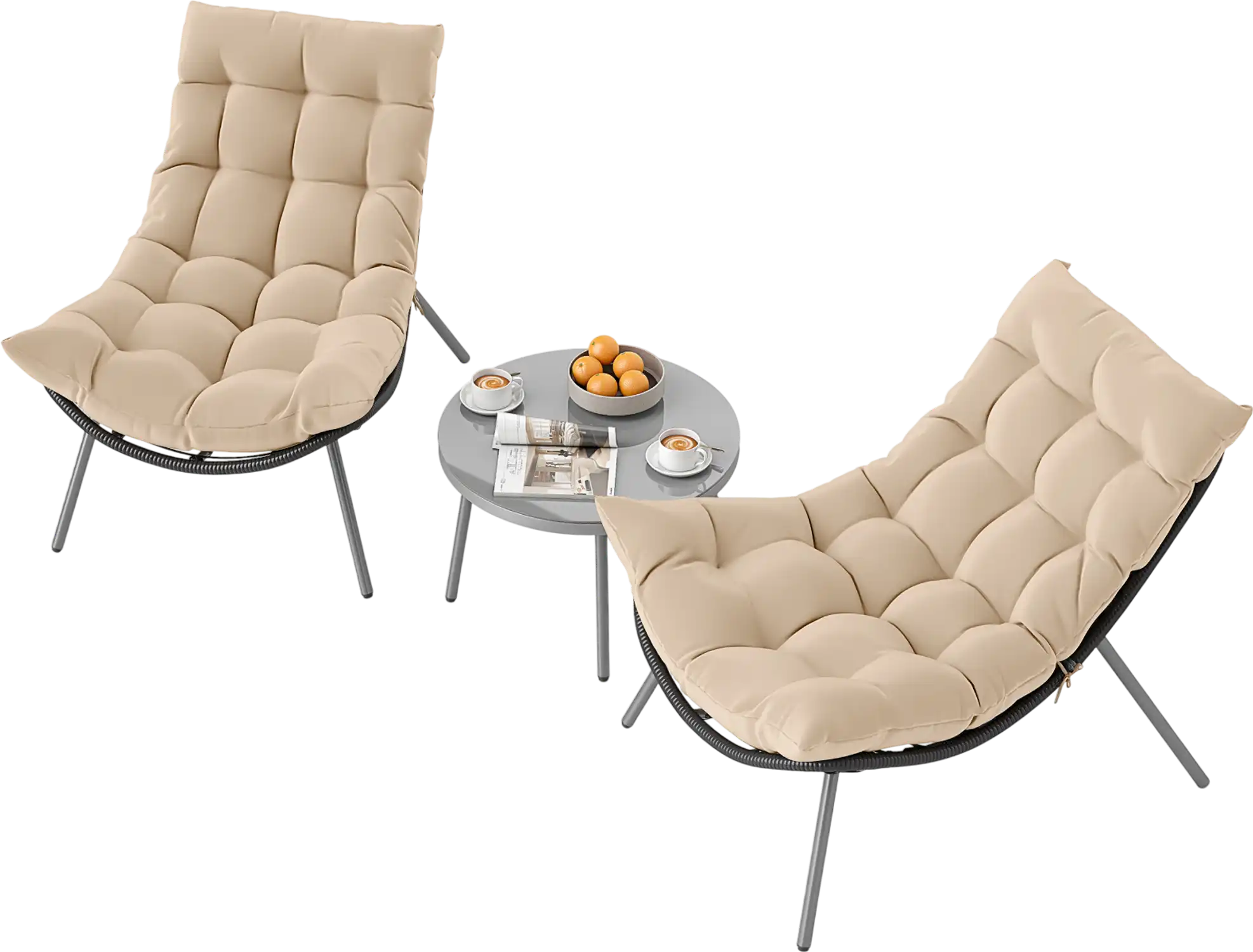 Costway 3-Pc PE Rattan Patio Conversation Set Cushioned Papasan Chairs 428167359 New