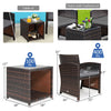3-piece PE rattan wicker furniture set with gray cushions, including a coffee table and two chairs for outdoor relaxation.