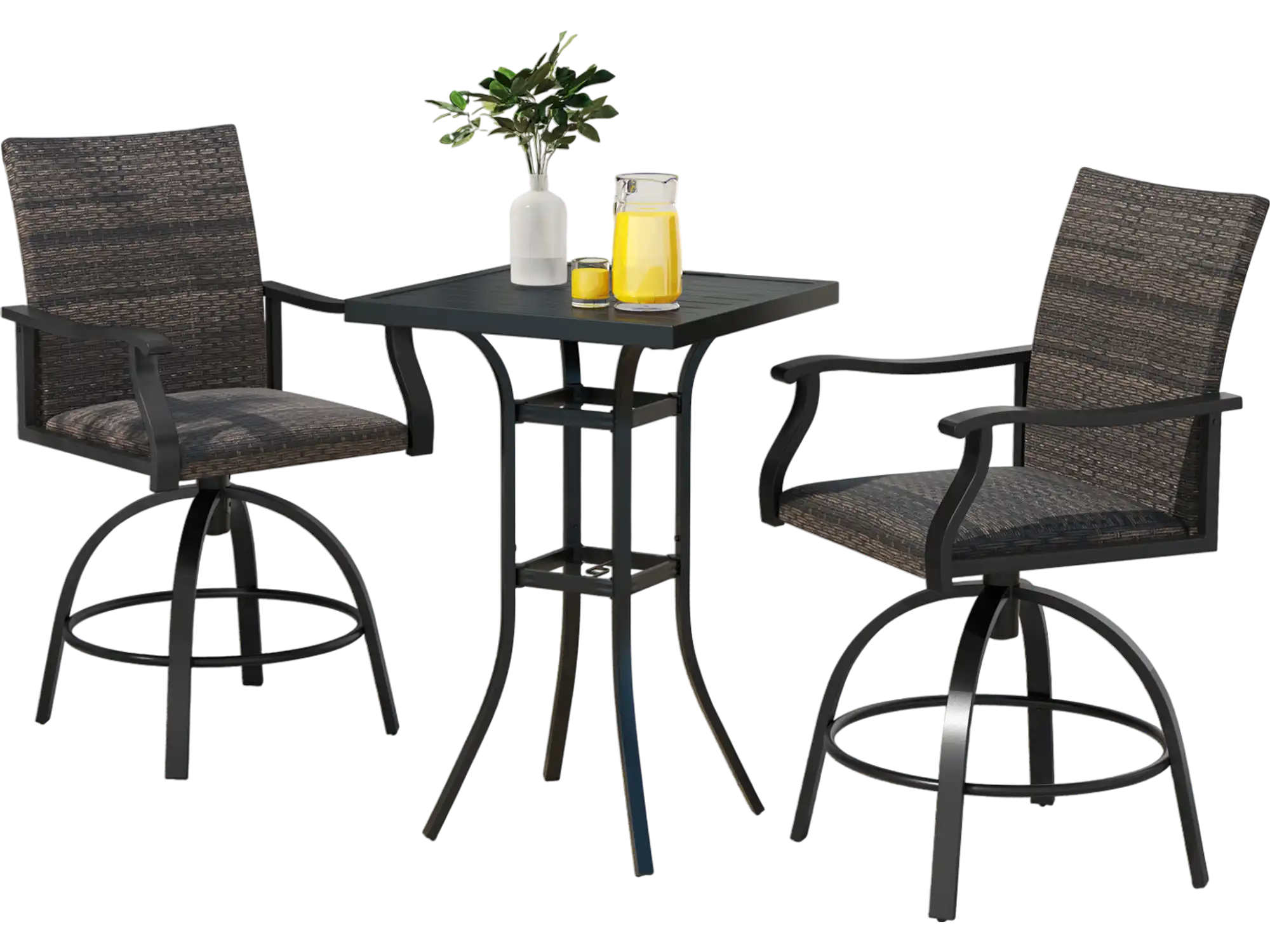 Costway 3-Pc PE Wicker Patio Swivel Bar Set Black 659284713 New