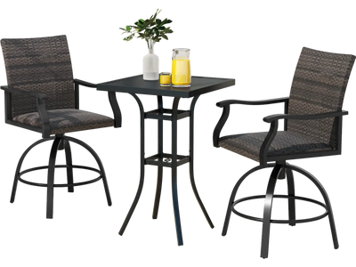 Costway 3-Pc PE Wicker Patio Swivel Bar Set Black 659284713 New
