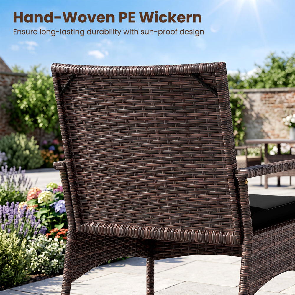 Back view of the ergonomic armchair from the 3 Pieces PE Wicker Rocking Bistro Set, featuring hand-woven PE wicker for durability.