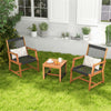 Cozy acacia wood armchair with breathable all-weather plastic rope, ideal for relaxing in your patio or backyard.