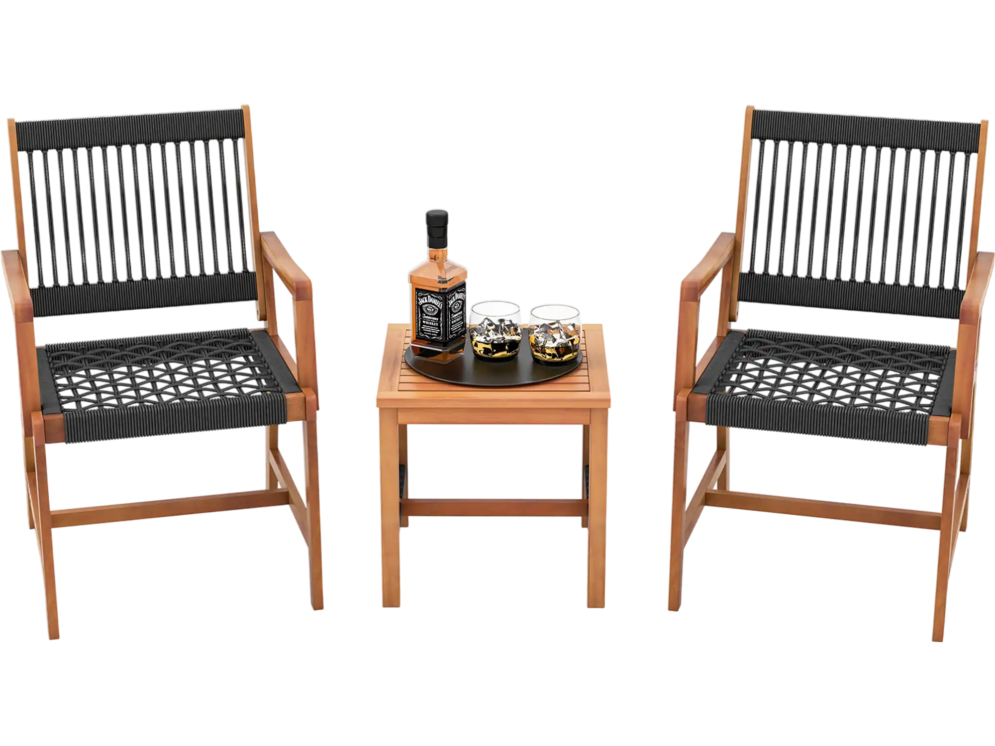 Costway 3-Pc Acacia Wood Patio Furniture Set Armchairs Coffee Table 31298765 New