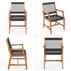 Acacia wood armchair with black all-weather plastic rope, designed for comfort and stability in outdoor settings.