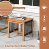 Acacia wood side table with slatted tabletop, ideal for outdoor use on patios, balconies, or porches.