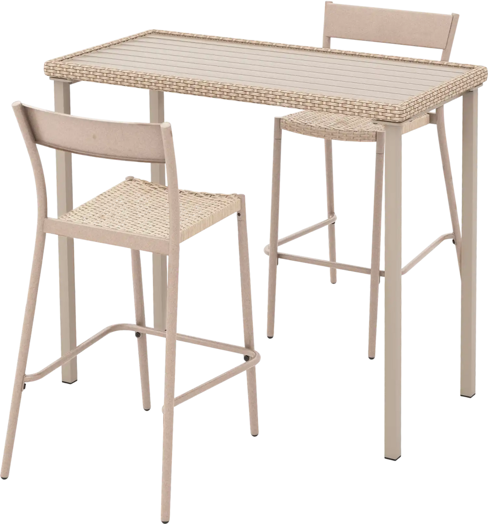 3 Pieces Patio Bar Table Set with Height Table and 2 Armless Chairs
