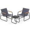 Gray patio bistro set featuring two comfortable chairs with removable cushions, ideal for small outdoor spaces and.