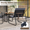 Gray patio bistro set featuring sturdy metal chairs with removable cushions and a square side table for outdoor comfort.