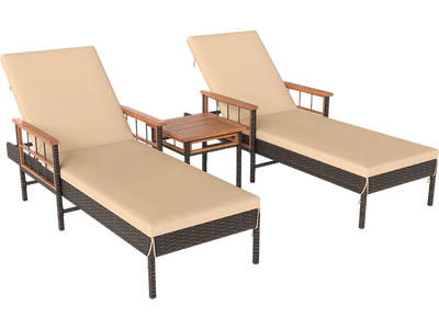 Costway 3-Pc Patio Chaise Lounge Set Poolside Backyard Porch 26326238 New