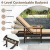 Adjustable backrest of the 3 pieces patio chaise lounge set in PE rattan and acacia wood, ideal for poolside relaxation.