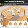 Acacia wood patio dining set featuring a slatted design, ideal for outdoor gatherings and accommodating six people.