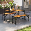 3-piece patio dining set featuring an acacia wood table and 2 benches, perfect for outdoor dining and gatherings.