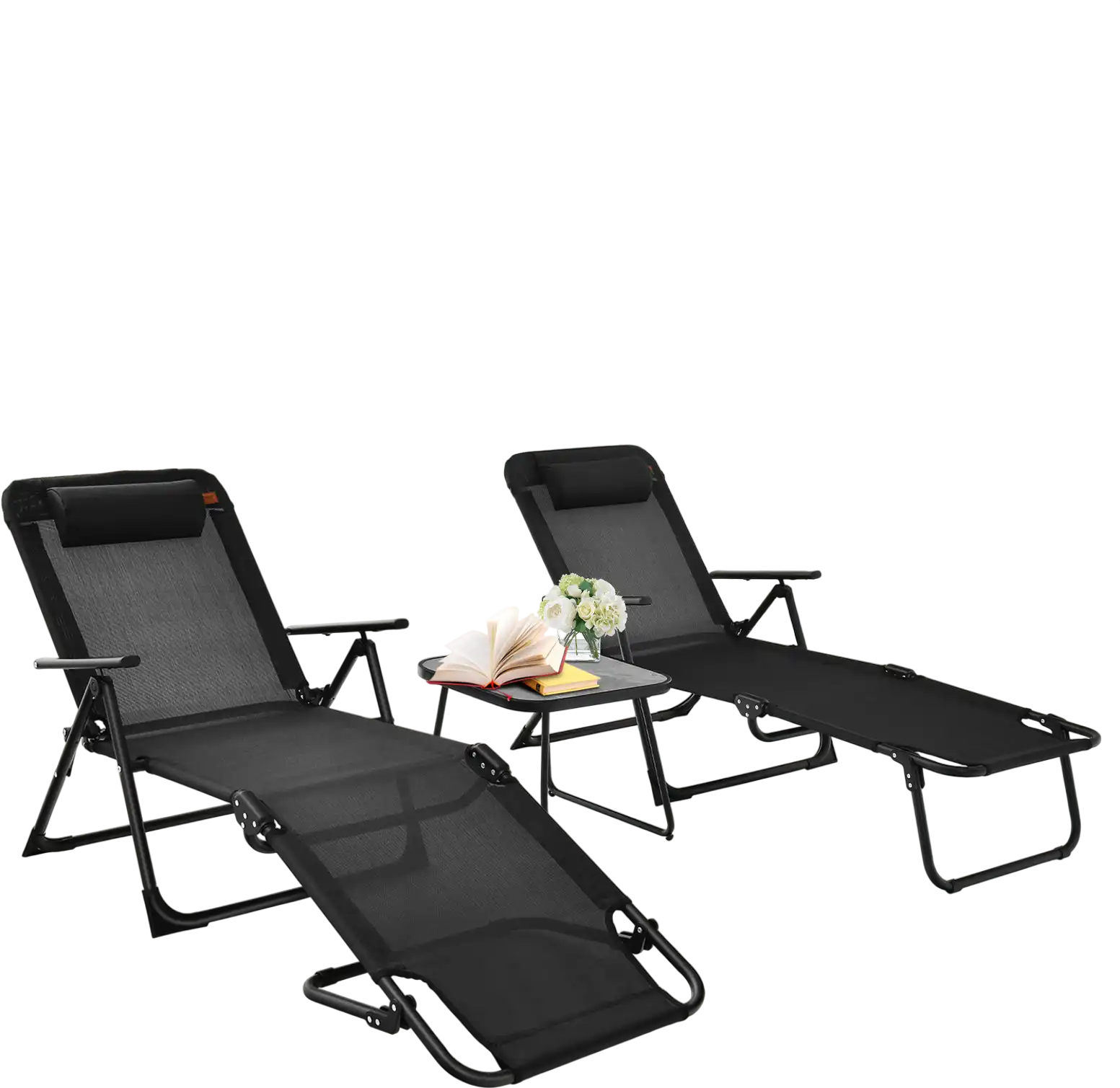 Costway 3-Piece Patio Folding Chaise Lounge Set Black 86152379 New