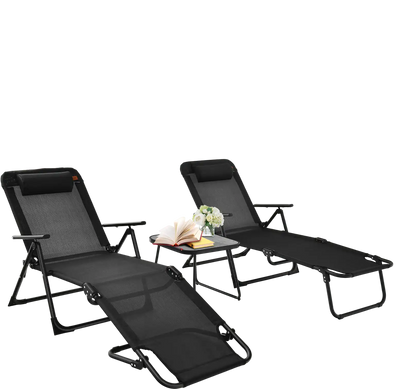 Costway 3-Piece Patio Folding Chaise Lounge Set Black 86152379 New