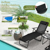Black folding chaise lounge set with padded pillows and PVC tabletop, perfect for poolside relaxation and outdoor.