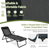 Folding patio lounge chair with breathable fabric, U-shaped metal frame, and anti-slip foot covers for outdoor.