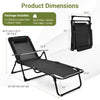 Dimensions of the 3-piece patio folding chaise lounge set with adjustable backrests and PVC tabletop for outdoor.