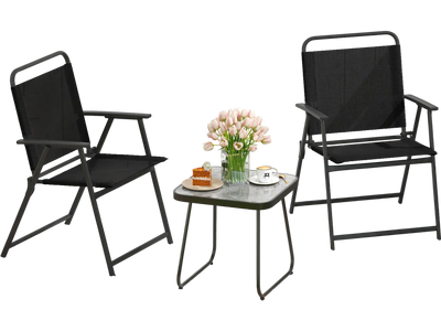 Costway 3-Piece Patio Folding Conversation Chairs Table Set Black 89672153 New