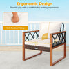 Single patio chair with soft off-white cushion, acacia wood frame, and ergonomic design for outdoor relaxation.