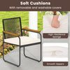 Patio chair with soft sponge cushion, PE rattan design, and acacia wood armrests, ideal for outdoor relaxation.