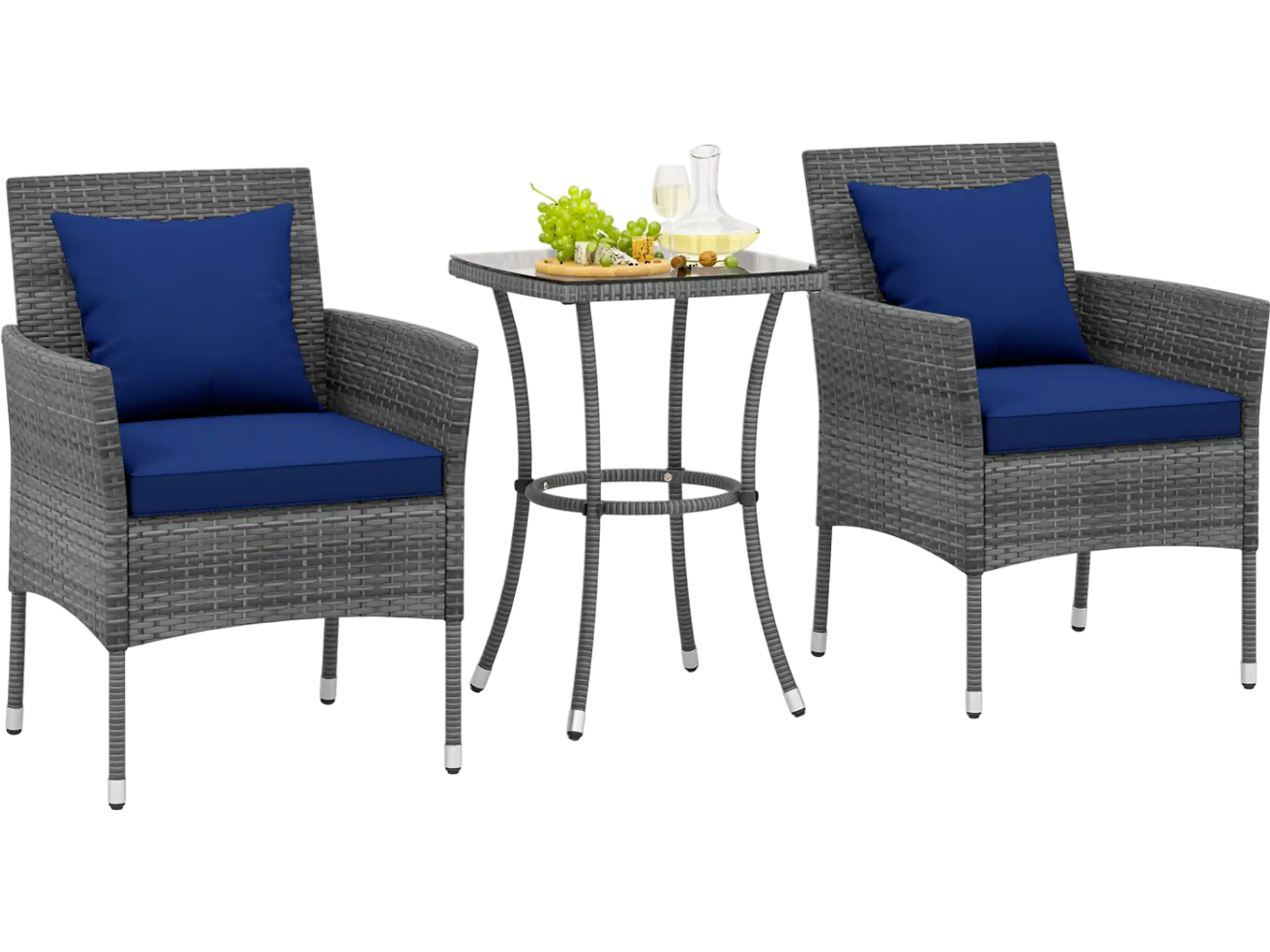 Costway 3-Piece Patio Furniture Set Cushioned Chairs Glass Coffee Table 91236547 New