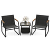 Black 3-piece patio furniture set featuring two chairs and a table, ideal for outdoor bistro conversations.