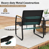 Black outdoor bistro chair with heavy-duty metal construction and adjustable foot pads, perfect for patio conversation.