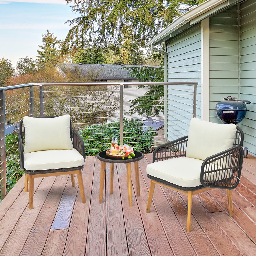 3 Pieces Patio Furniture Set with Cushioned Chairs and Tempered Glass Side Table-Black - Gallery View 1 of 8
