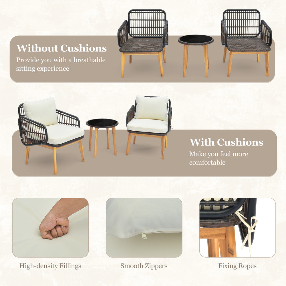 3-piece patio furniture set featuring cushioned chairs and a tempered glass side table, ideal for outdoor relaxation.