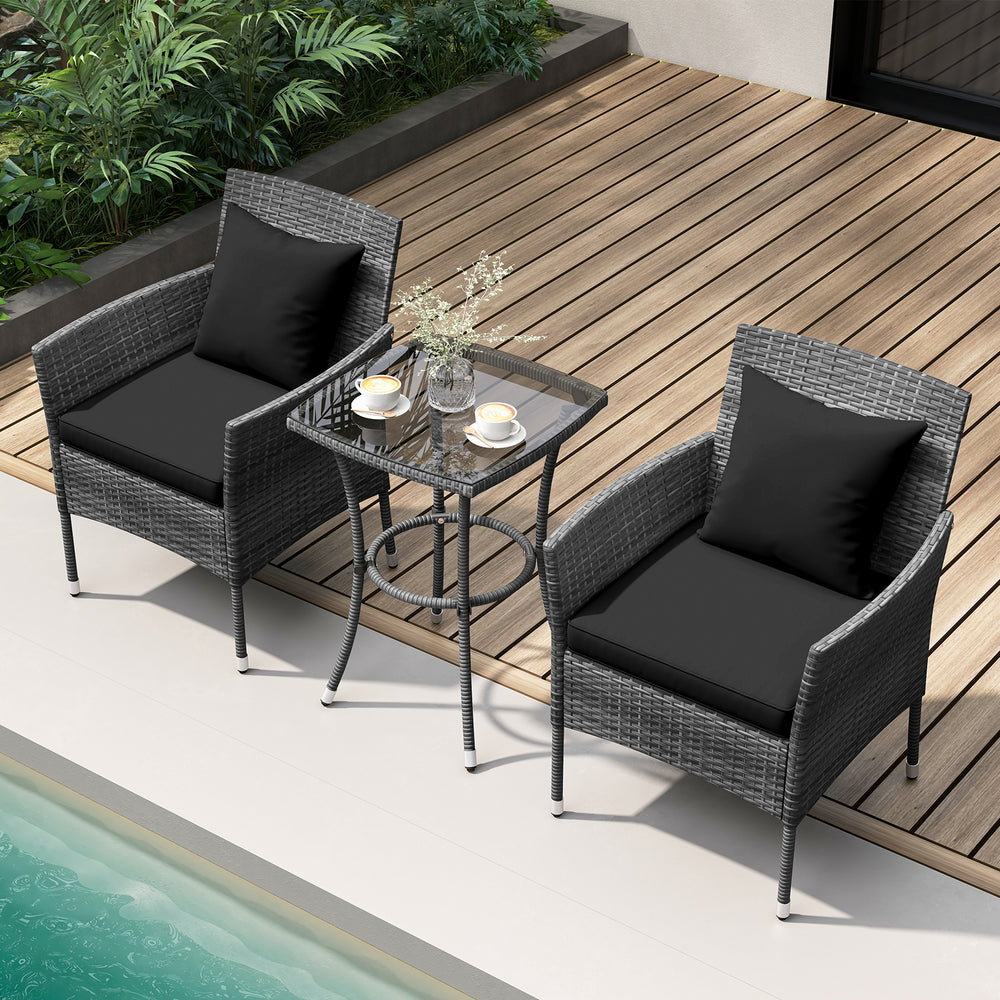 3 Pieces Patio Furniture Set with Cushioned Patio Chairs and Tempered Glass Coffee Table-Black - Gallery View 1 of 15