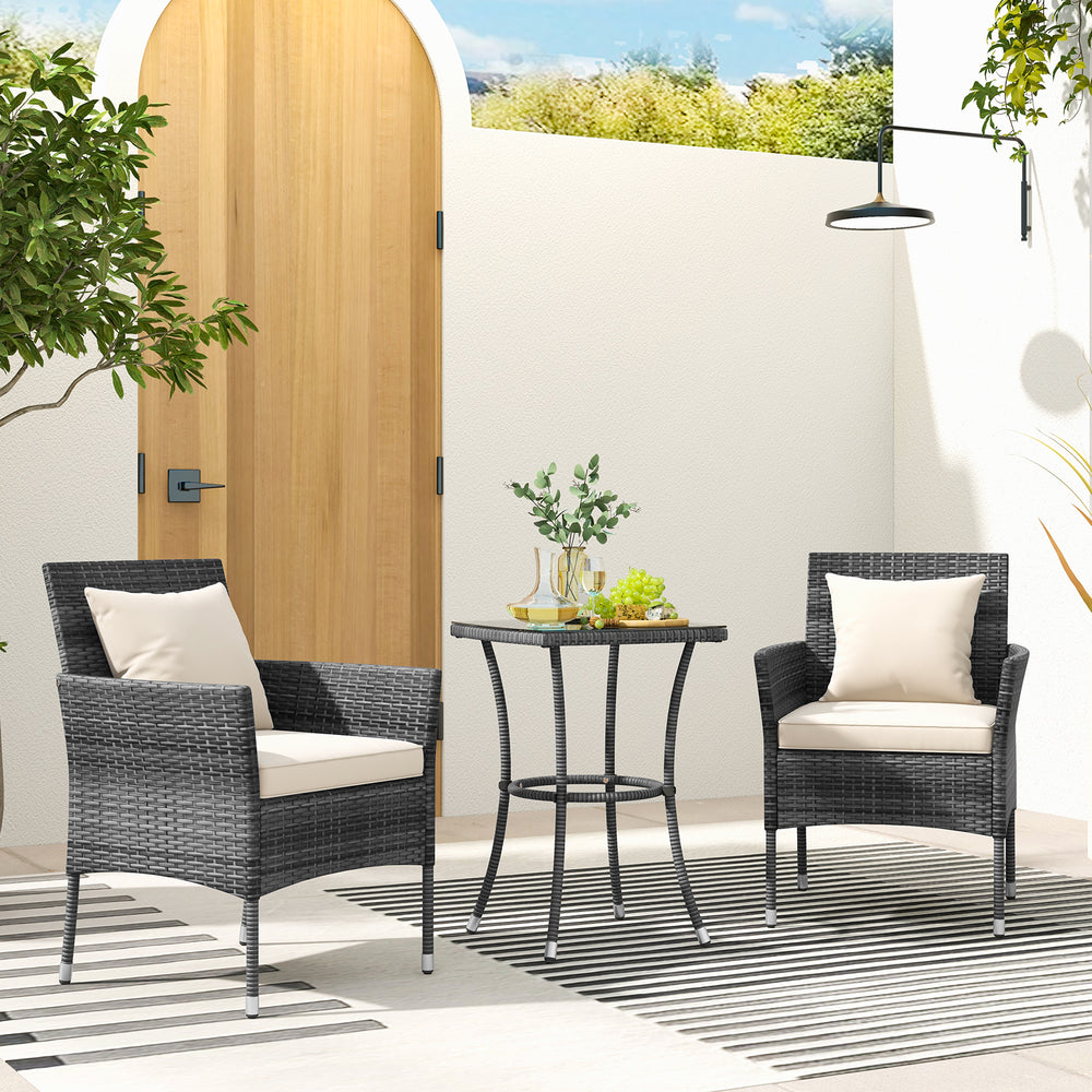 3 Pieces Patio Furniture Set with Cushioned Patio Chairs and Tempered Glass Coffee Table-White - Gallery View 1 of 10