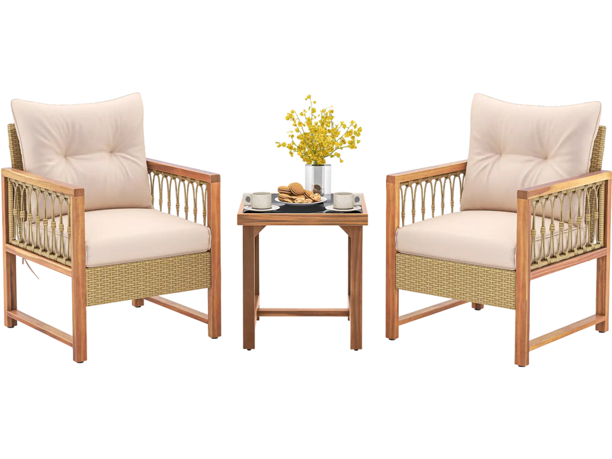 Costway 3-Piece Patio Furniture Set Acacia Wood Frame Cushions 91738542 New
