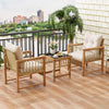 Patio furniture set featuring acacia wood frame and soft cushions, perfect for garden relaxation with a tempered glass.
