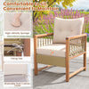 Single chair from the 3 Pieces Patio Furniture Set with acacia wood frame and soft, washable beige cushion for outdoor.