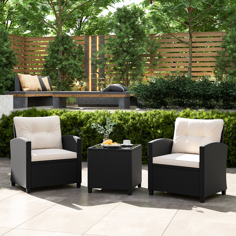 3 Pieces Patio Furniture Set with Tempered Glass Coffee Table-White - Gallery View 1 of 10