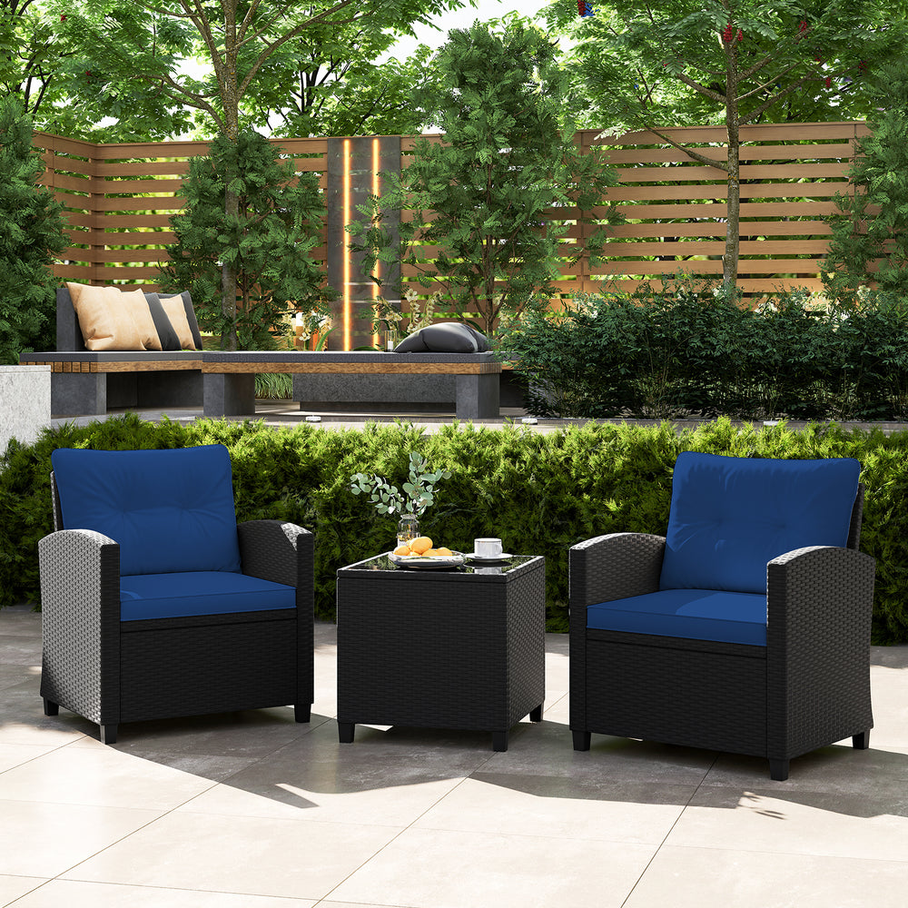 3 Pieces Patio Furniture Set with Tempered Glass Coffee Table-Navy - Gallery View 1 of 10