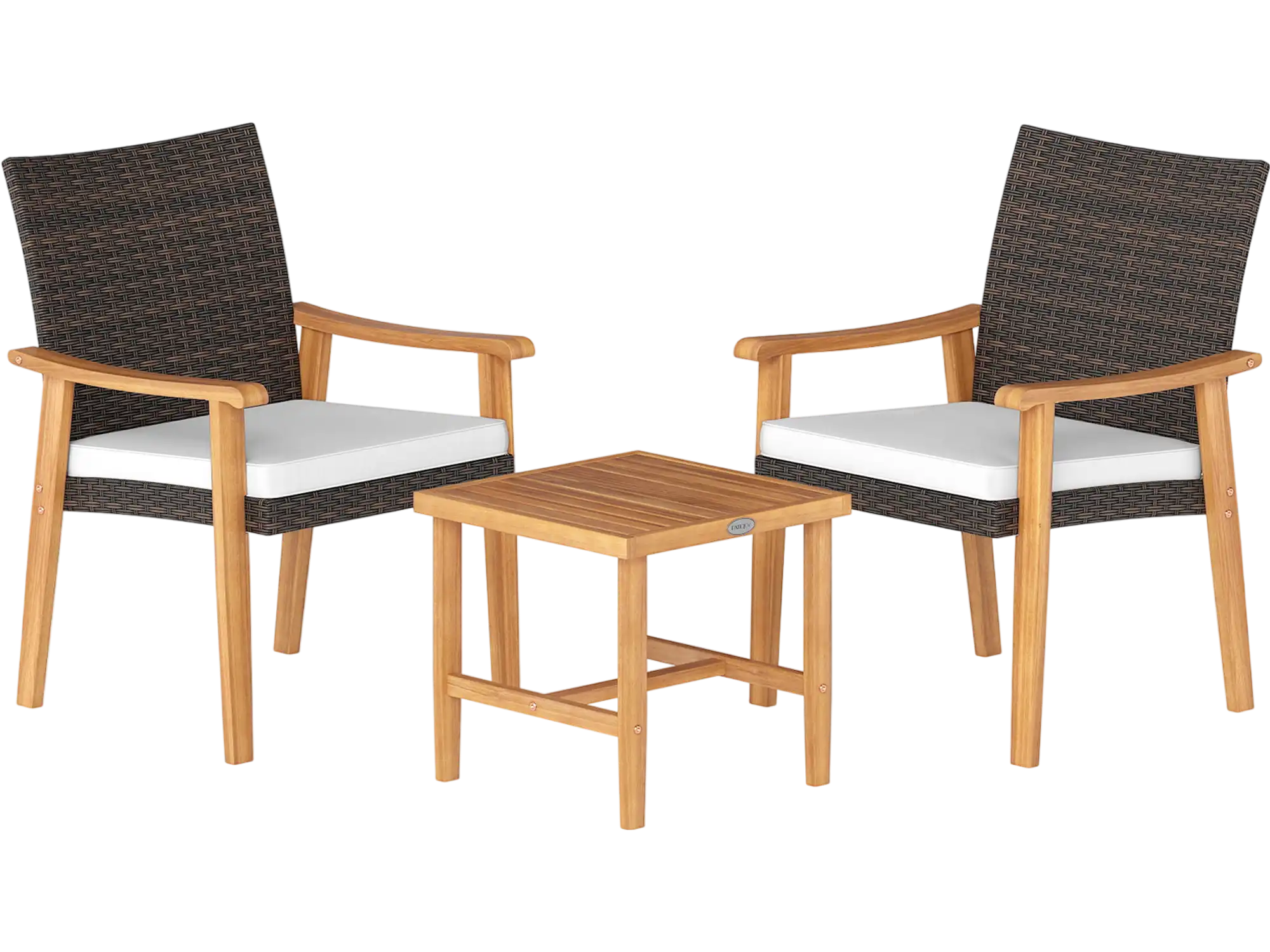 Costway 3-Pc Patio PE Wicker Acacia Wood Outdoor Bistro Conversation Set 14825084 New