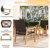 Curved armrests and ergonomic support highlight this 3-piece patio PE wicker furniture set with acacia wood for outdoor.