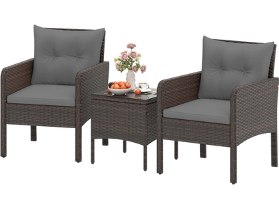 Costway 3-Pc Patio PE Wicker Furniture Set w/ Cushions Porch Balcony 42104358 New