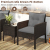 Gray cushioned chair from the 3 Pieces Patio PE Wicker Furniture Set, featuring hand-woven PE rattan for outdoor use.