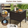Stylish side table with tempered glass top and suction cups, made of PE rattan, perfect for patio or balcony use.