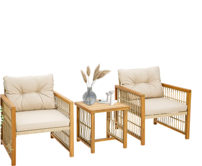 Costway 3-Piece Patio PE Wicker Conversation Bistro Set Beige 89176435 New