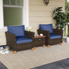 3 Pieces Patio PE Wicker Furniture Set with Cushions and Acacia Wood Storage Coffee Table-Navy - Gallery View 1 of 11