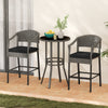 3-piece patio rattan bar set with gray cushions and tempered glass top, perfect for backyard or poolside relaxation.