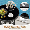 Stylish round bar table with tempered glass top and rattan wrapped edges, ideal for backyard poolside use.