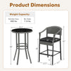 3-piece patio rattan bar set with tempered glass top, featuring ergonomic chairs and adjustable footpads for stability.