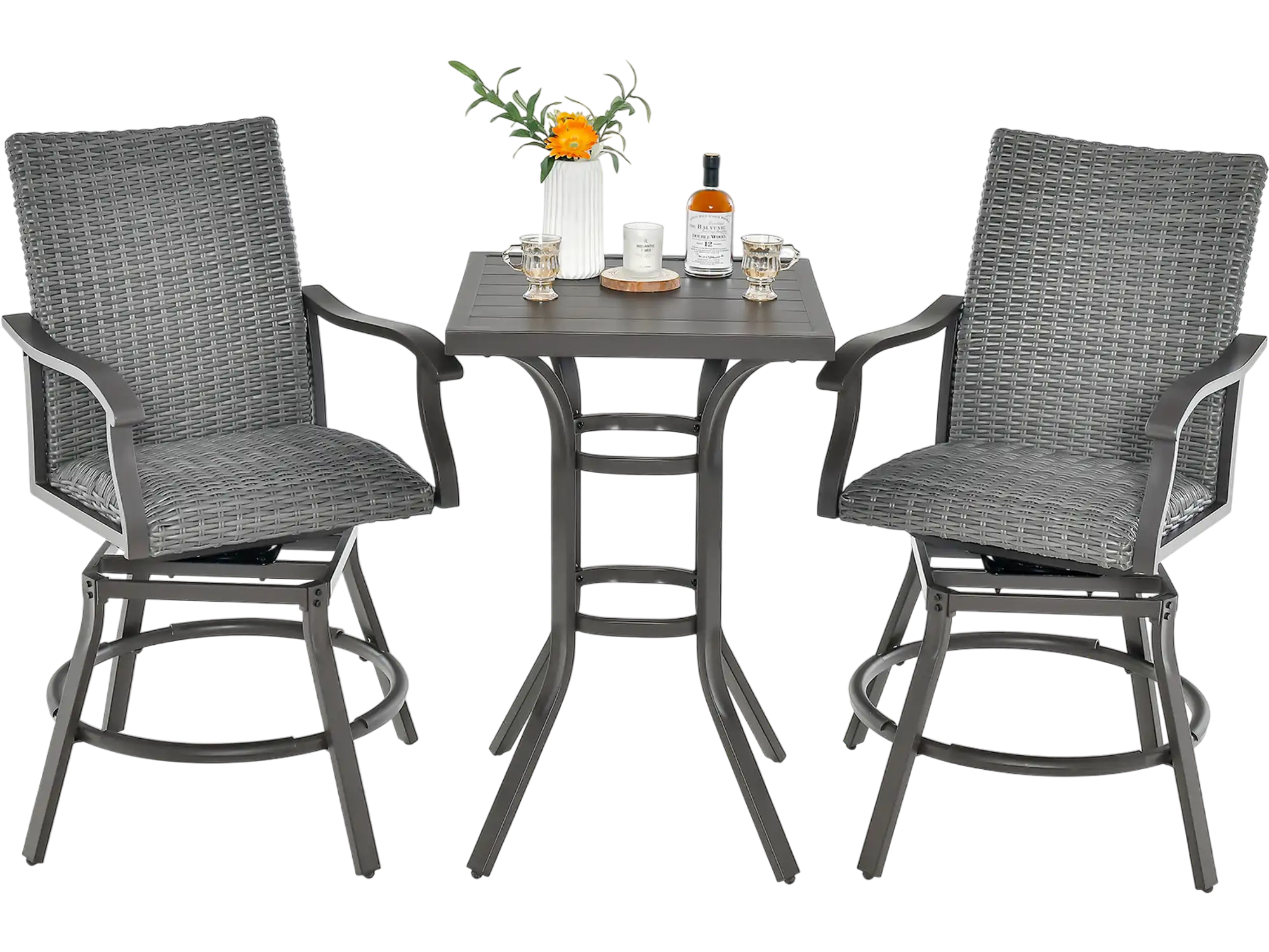 Costway 3-Piece Swivel Outdoor Patio Bar Set 4D Air Fiber Cushion 98375462 New