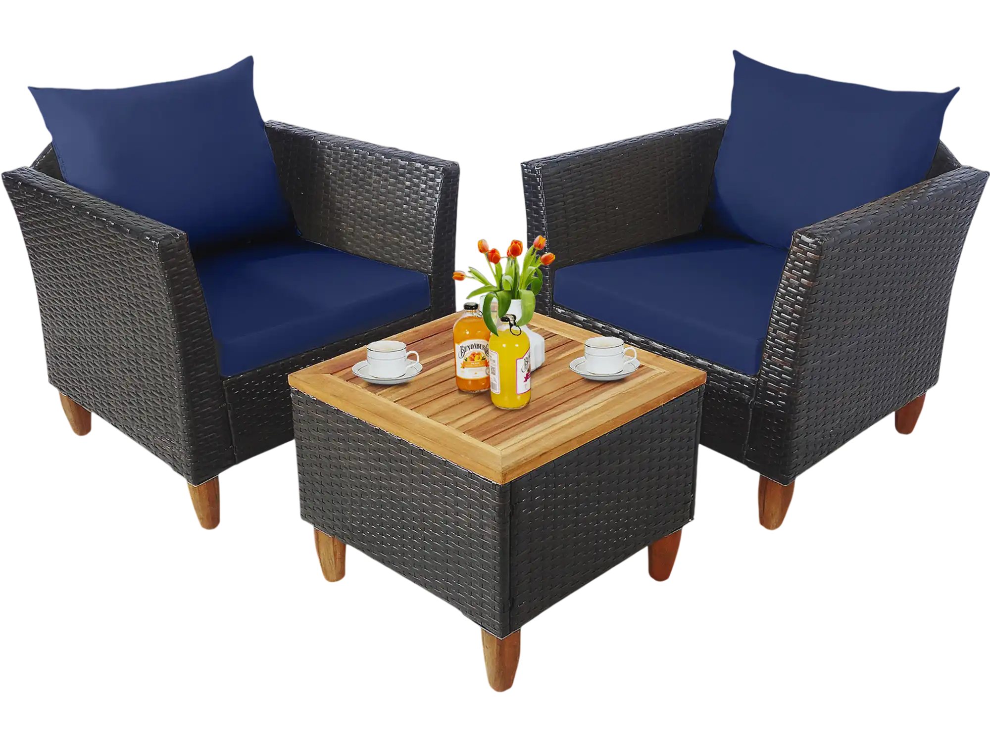 Costway 3-Piece Patio Rattan Bistro Furniture Set Navy 32074689 New